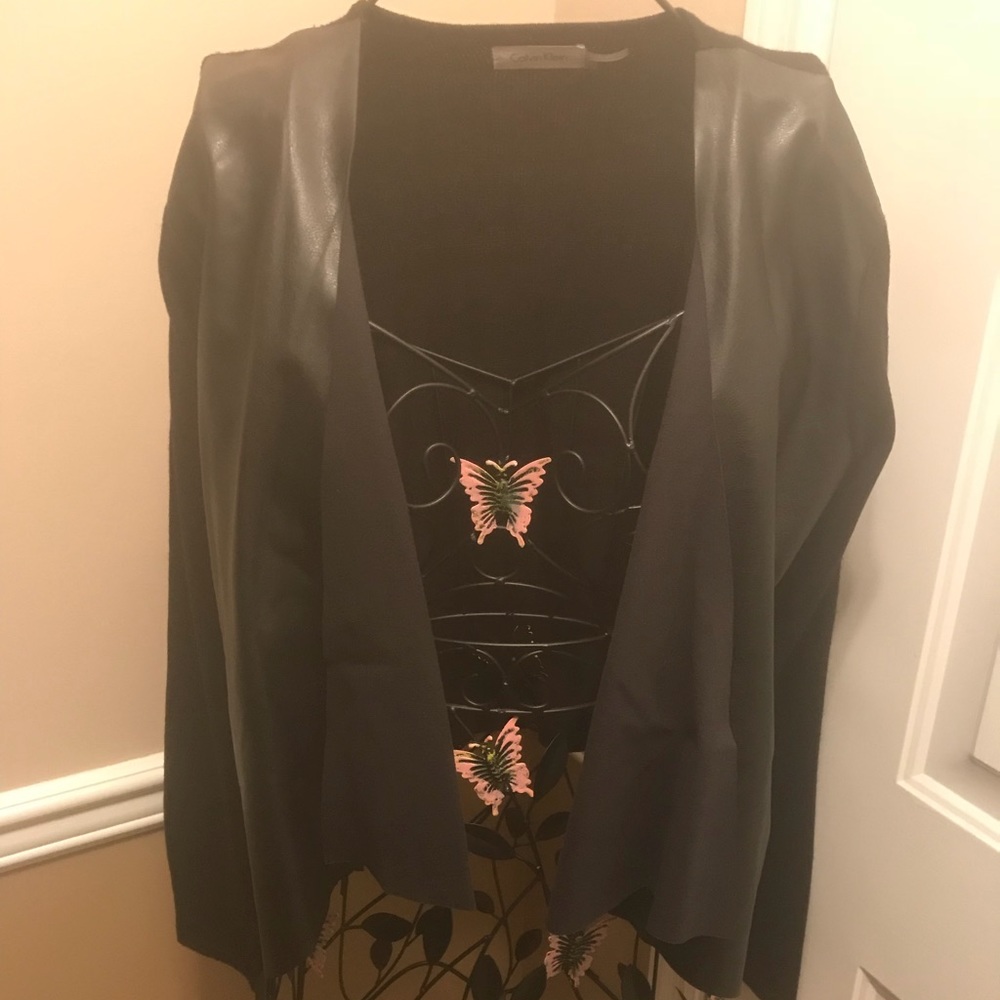 Calvin Klein Faux Leather Drape Sweater